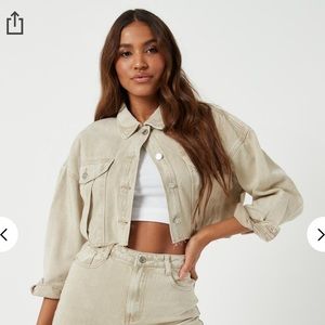MissGuided Sand Co Ord Cropped Raw Hem Denim jacke